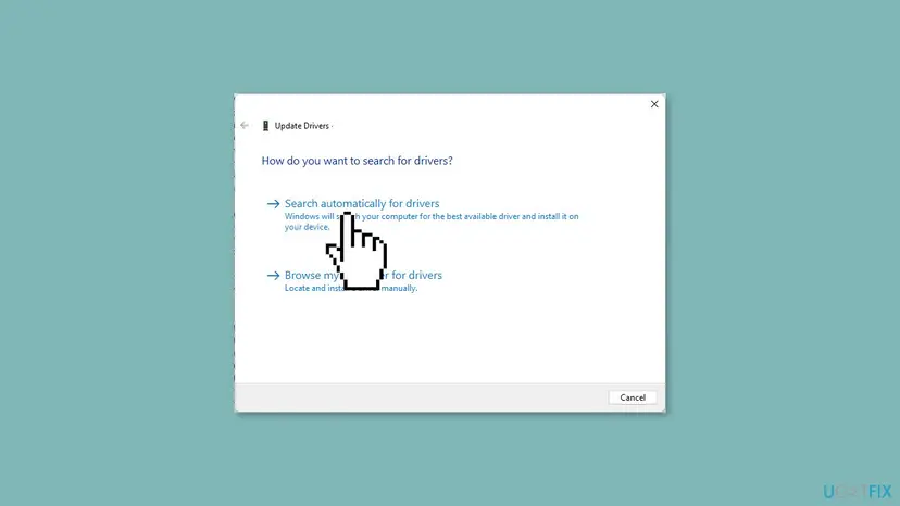 Windows 11 Update Drivers window asking How do you want to search for drivers, with Search automatically for drivers selected