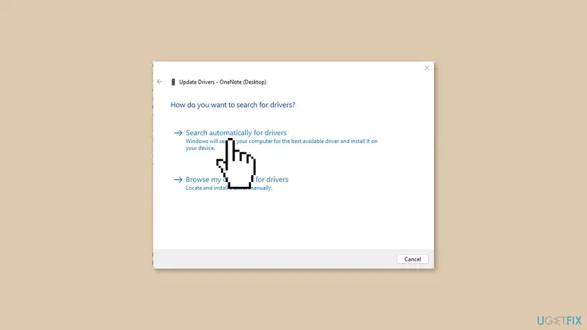 Update Drivers window in Windows 11 with the choices Search automatically for drivers and Browse my computer for drivers