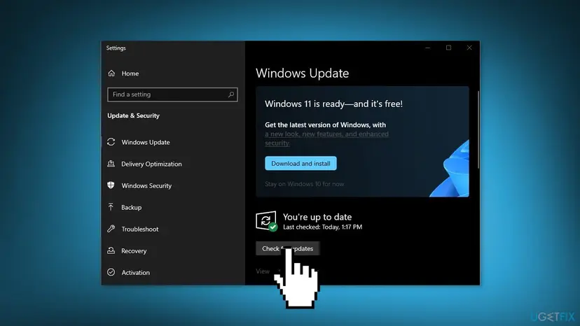 Windows 10 Settings, Update and Security page with Windows Update open and Delivery Optimization listed in the left menu