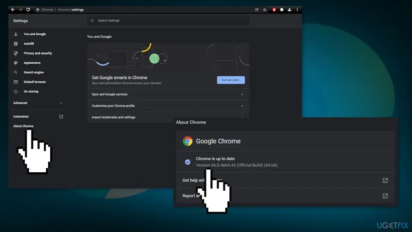 Google Chrome settings menu showing the About Chrome page update status