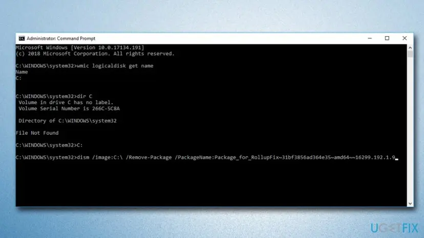 Use command prompt and dism for kb4056892 removal