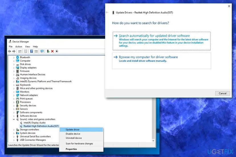 Win 10 driver issue sound update