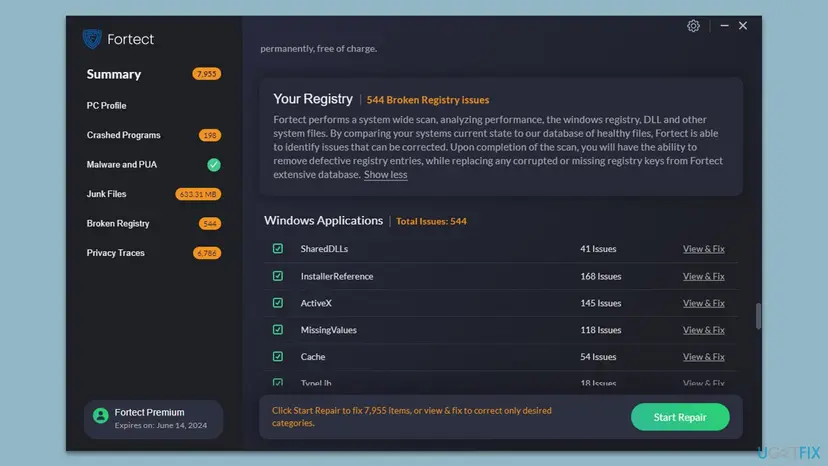 Fortect registries scan