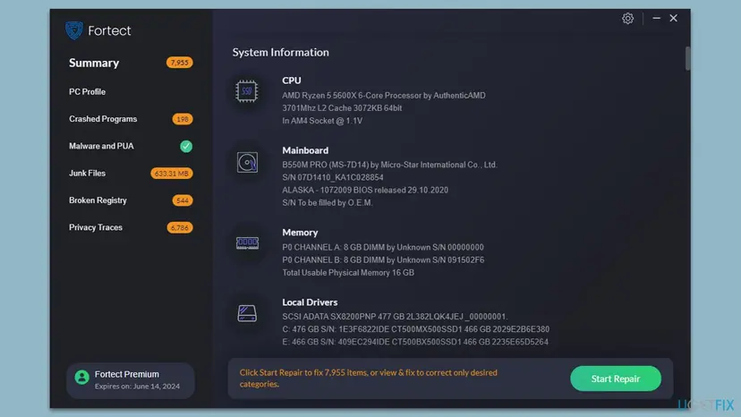 Fortect system information
