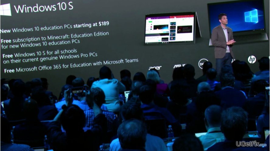 Terry Myerson announces the new Windows 10 S at MicrosoftEdu event