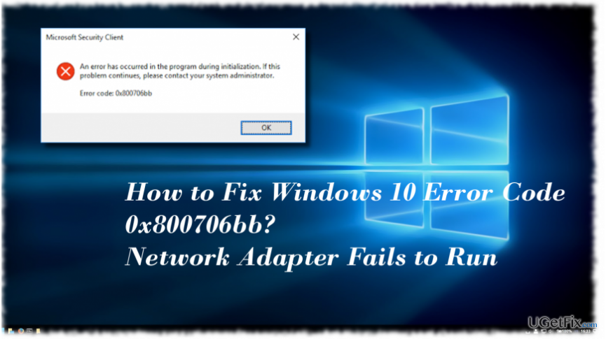 showing 0x800706bb error on Windows 10 desktop
