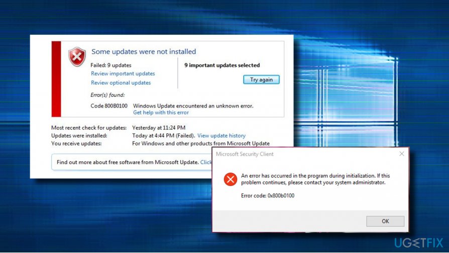 Windows 10 error code 0x800b0100