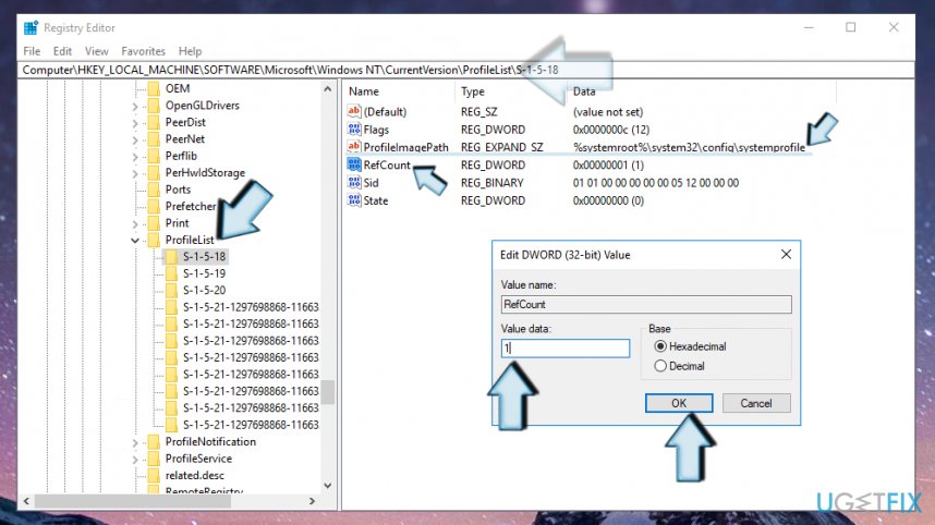 Adjust the value of RefCount key in Windows Registry