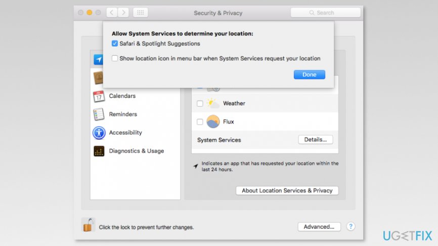 Allow System Services to determine your location pop-up
