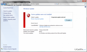 An example ofwindows update error 0x8e5e0147
