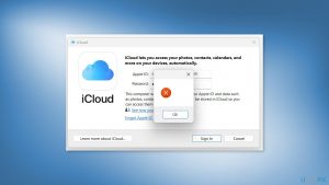 Cant log in to icloud due to blank error message on windows