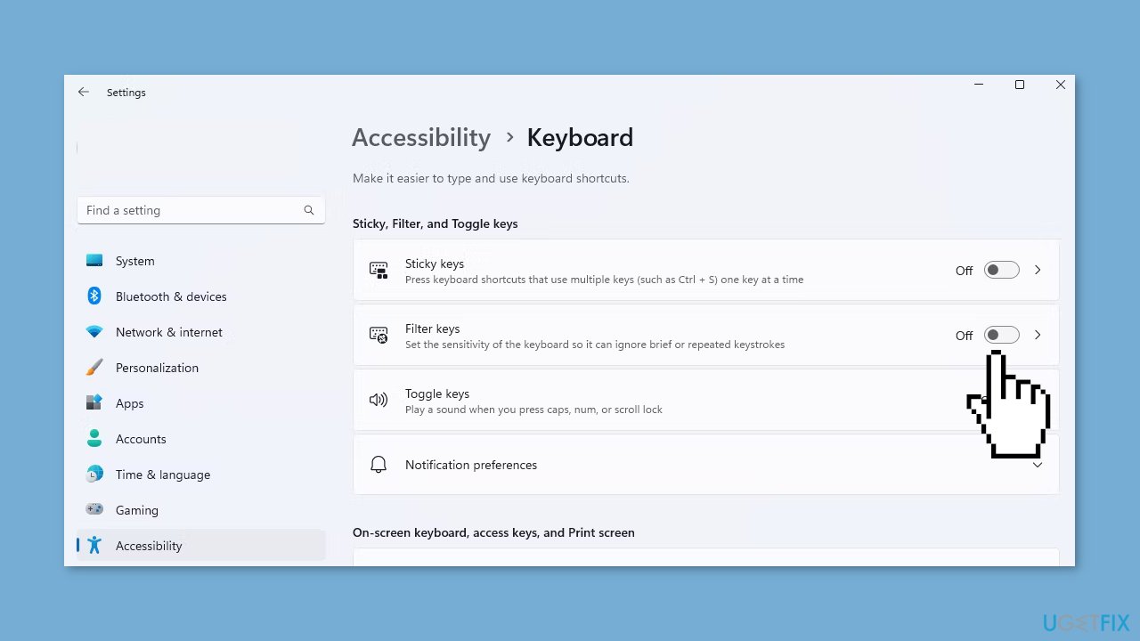 Change Keyboard Accessibility Settings