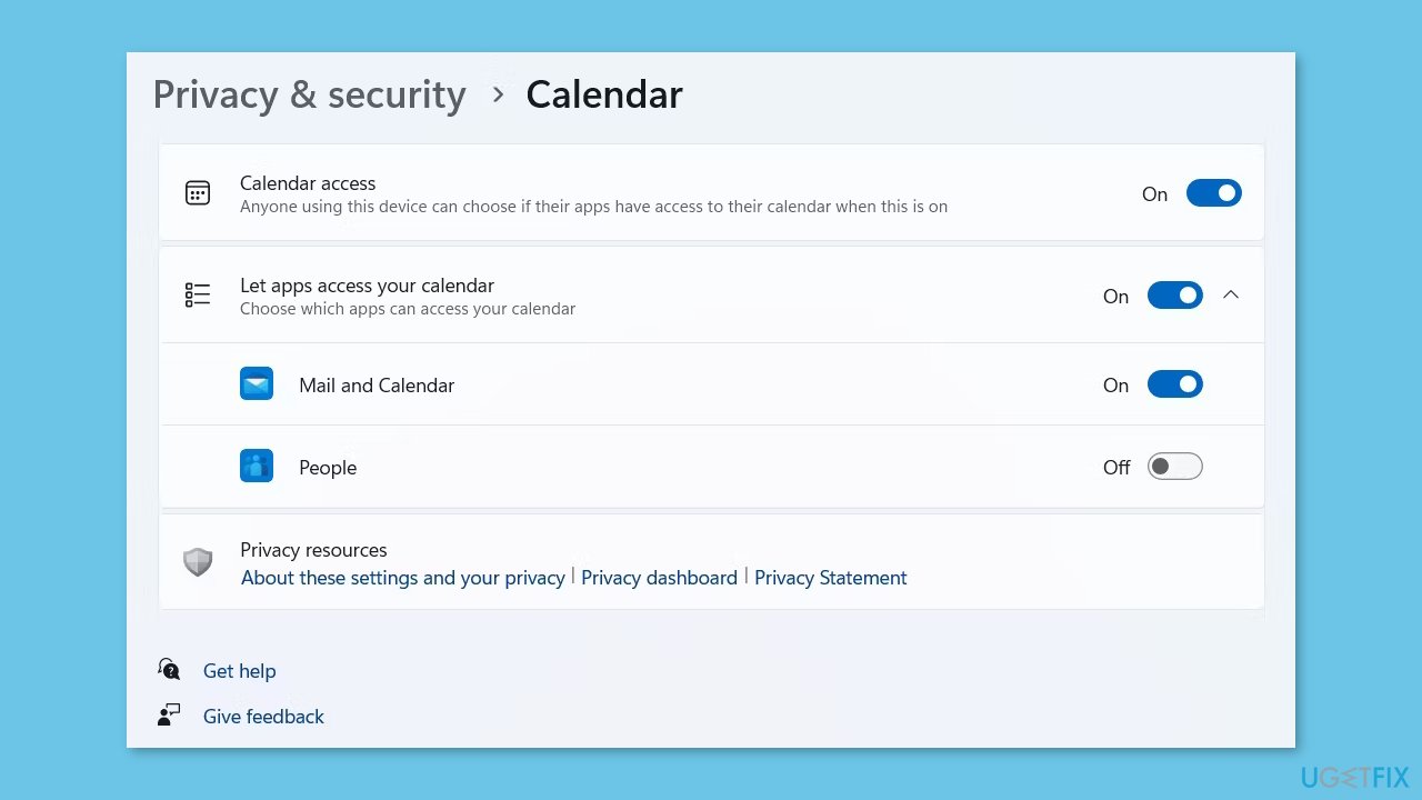 Change Mail and Calendar Privacy Settings
