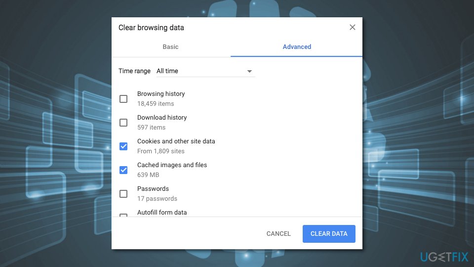 Clear browsing data on Chrome