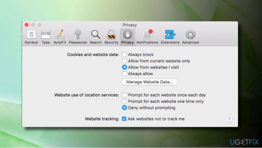 Clear cache and cookies in Safari