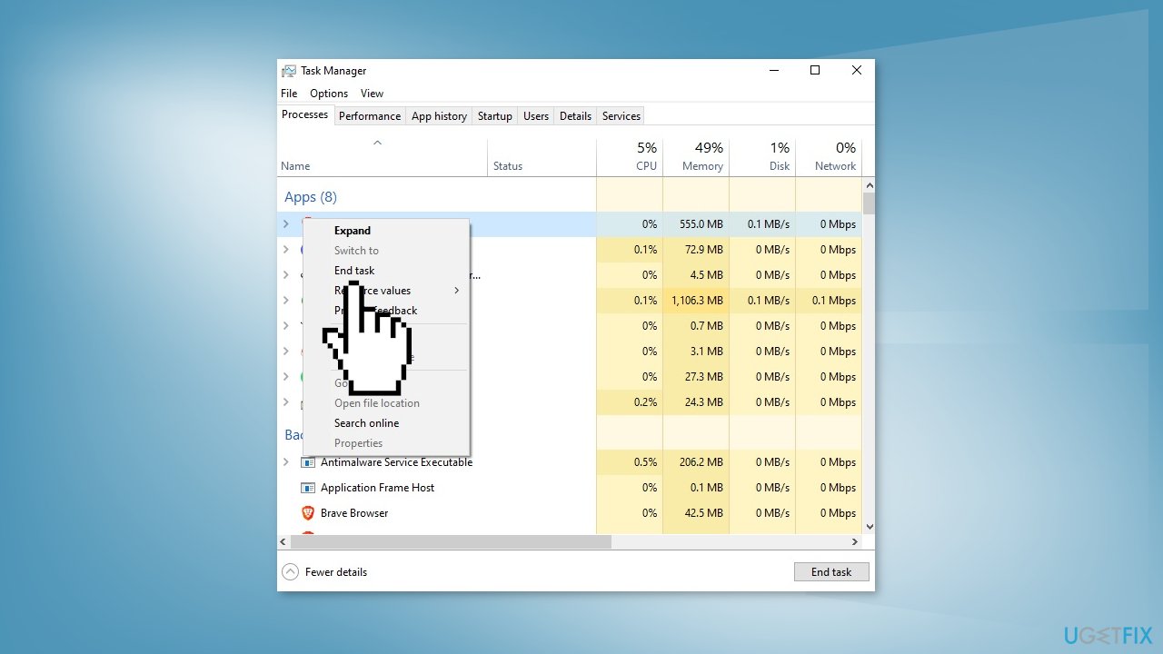 Close Background Apps in Task Manager