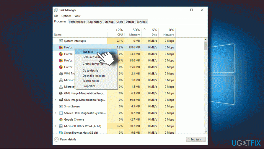 Close web browser on Task Manager