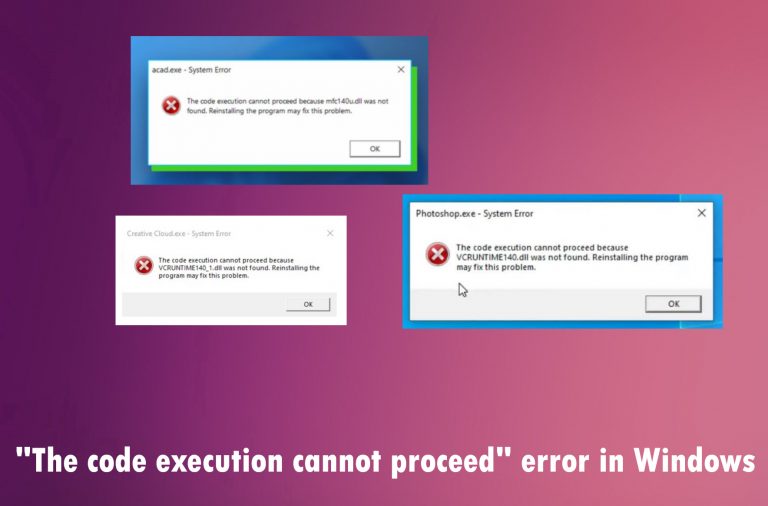 "The code execution cannot proceed" error in Windows