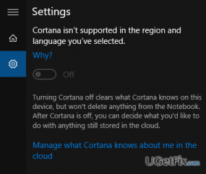 Cortana not available in your region