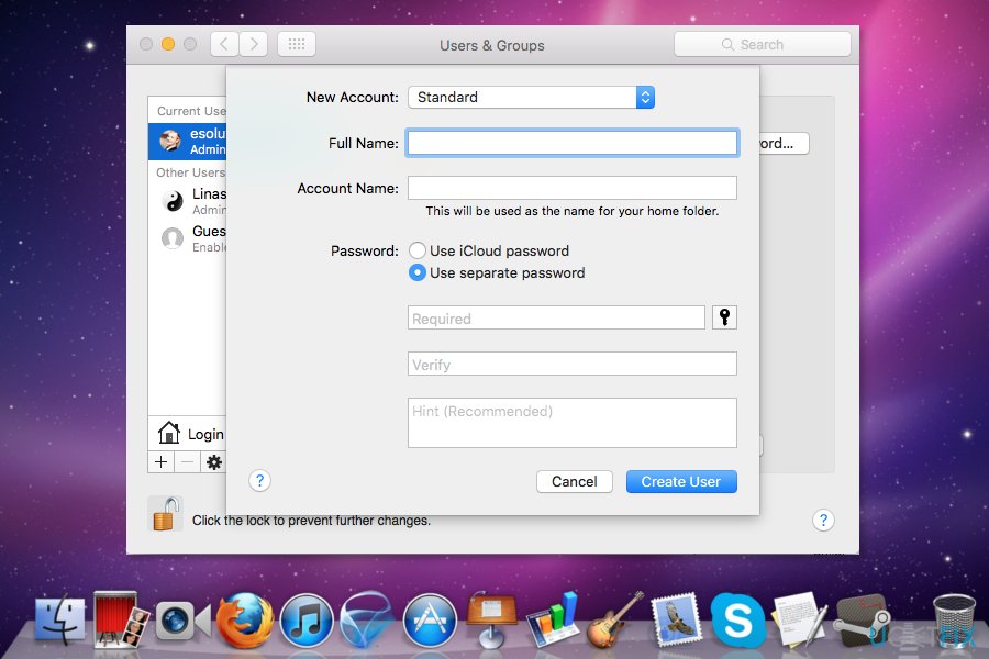 Create new user account on Mac