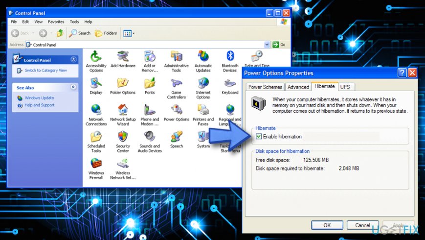 Delete hiberfil.sys file on Windows XP