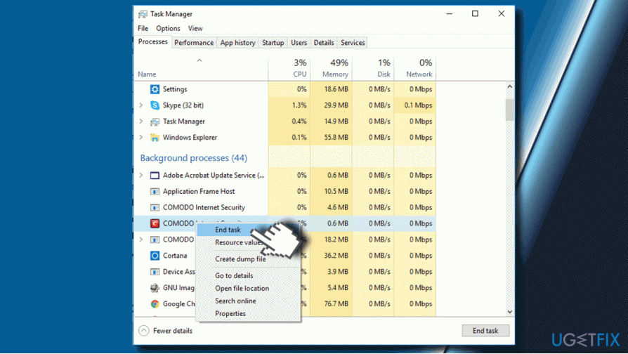 Disable third-party antivirus via Task Manager