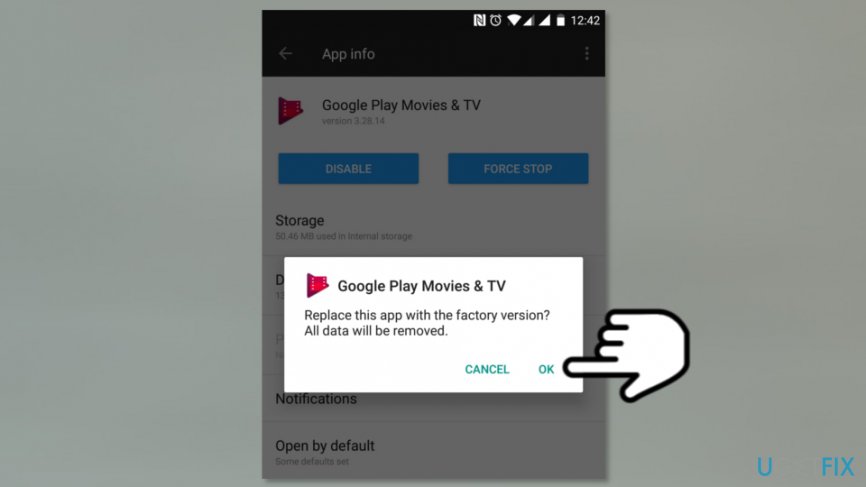 Click OK to disable pre-installed Android app