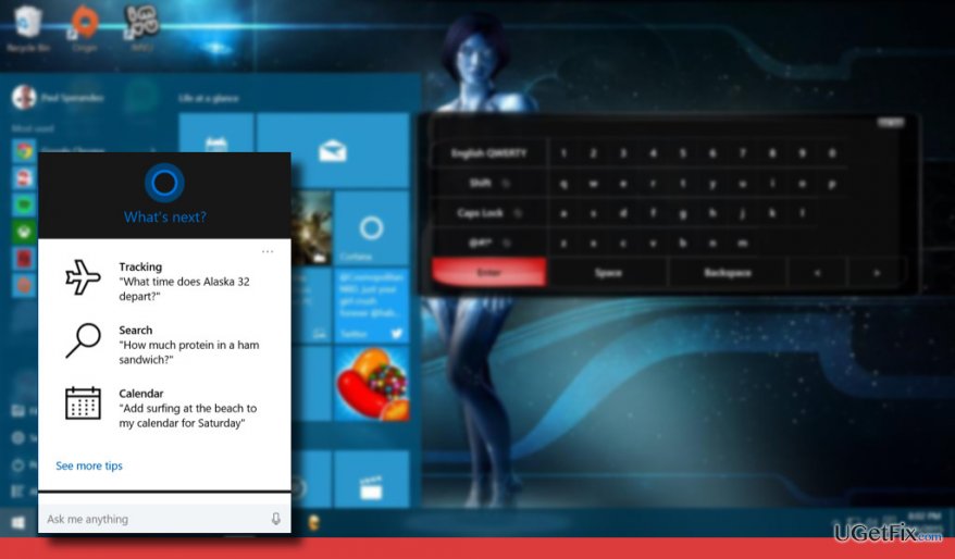a prinscreen of Cortana popping up