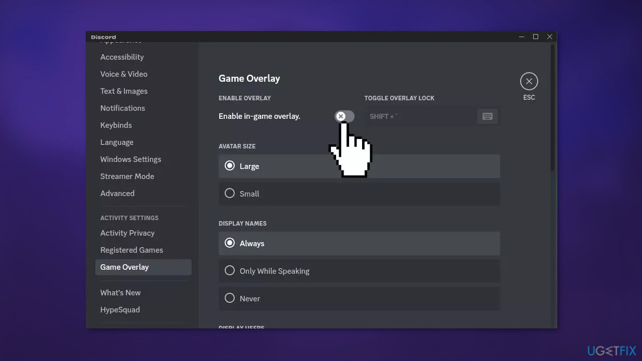 Disable Overlays Discord