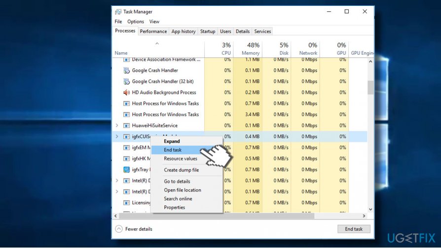 Disable processes in Task Manager