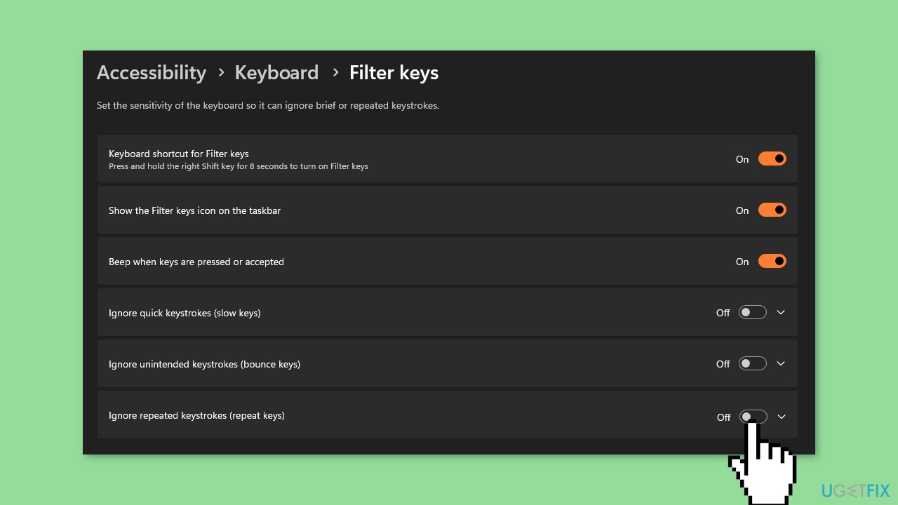 Disable Sticky and Filter keys