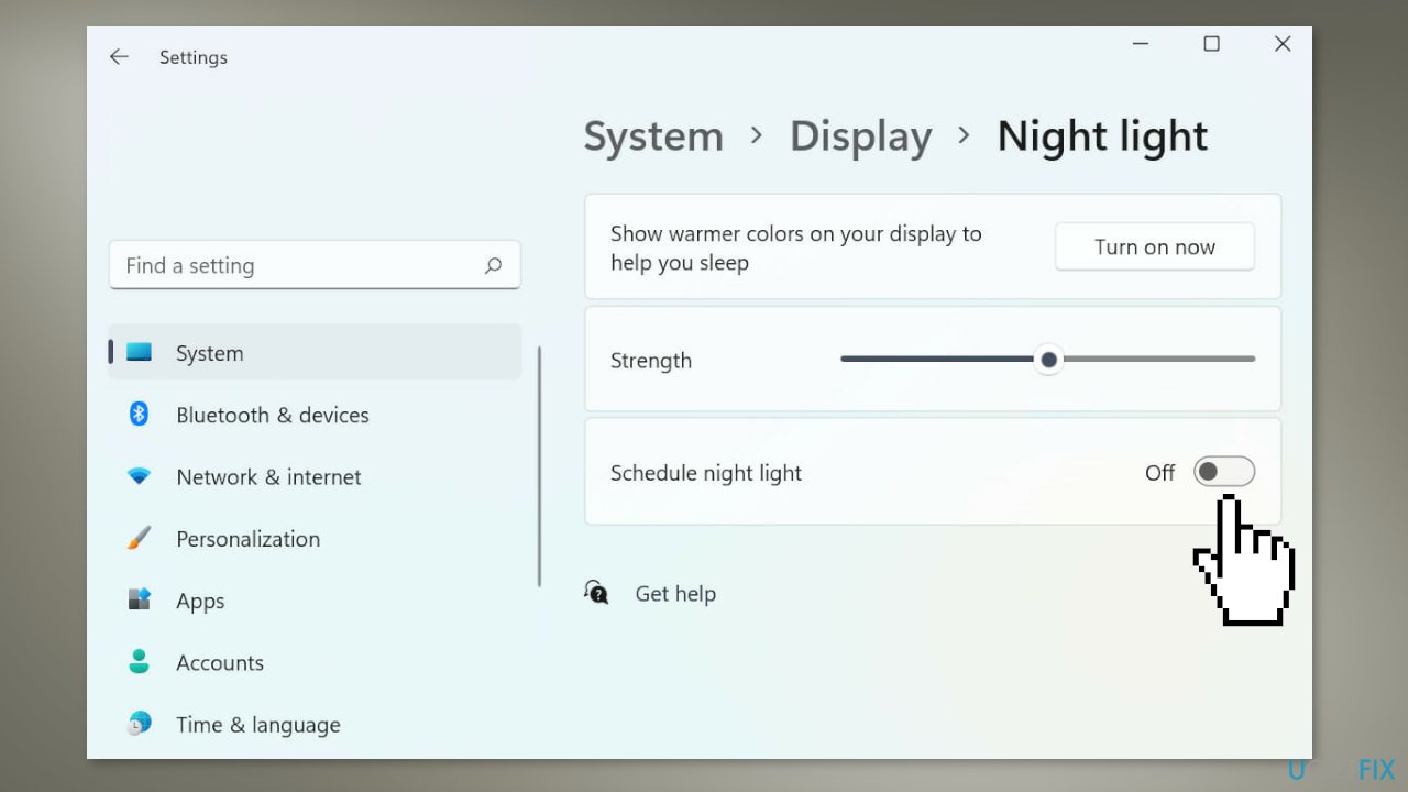 Disable the Schedule night light option