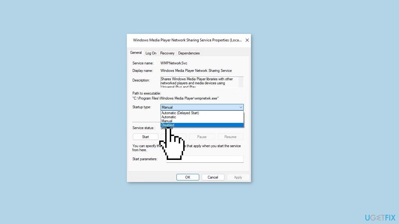 Disable the Windows Media Player Network Sharing Service