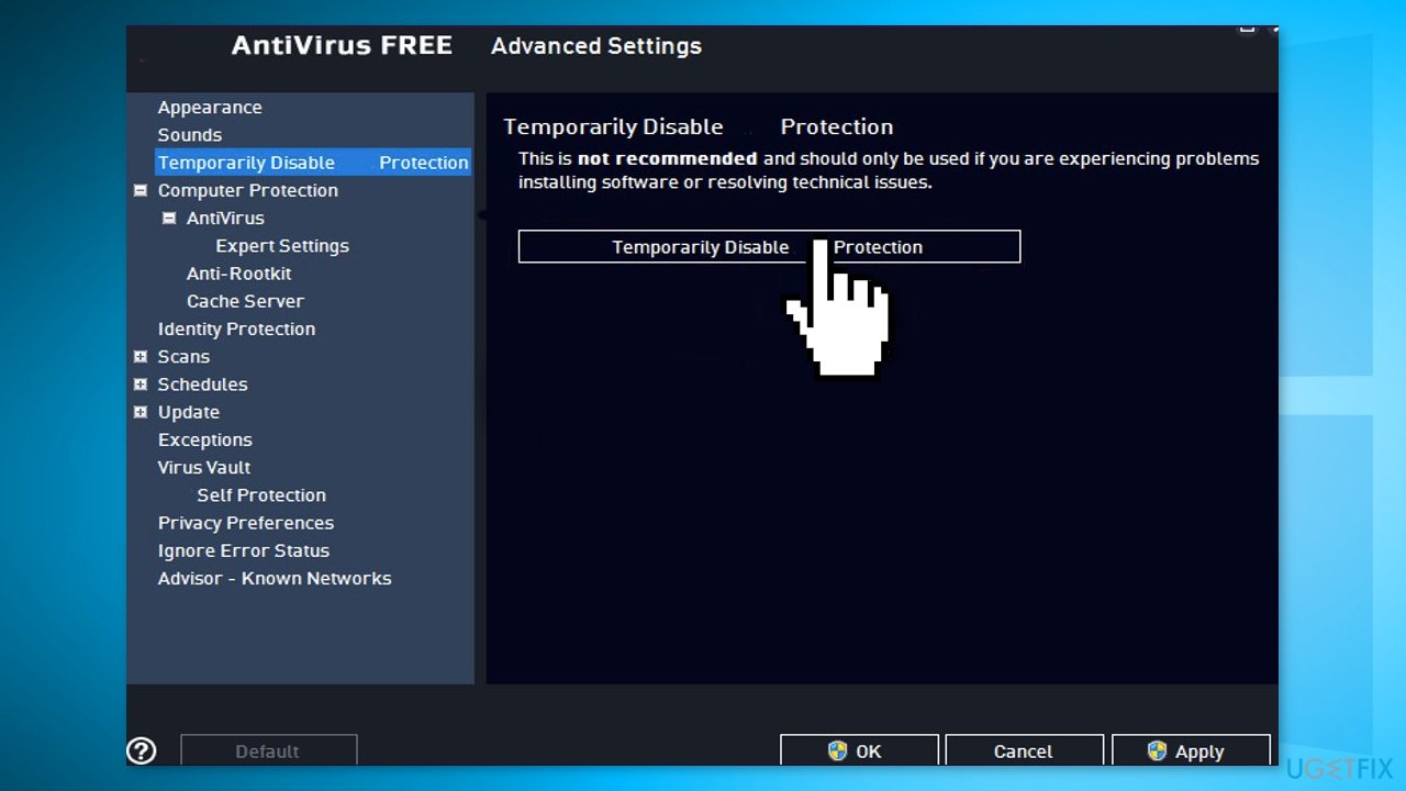 Disable Third-Party Antivirus Software