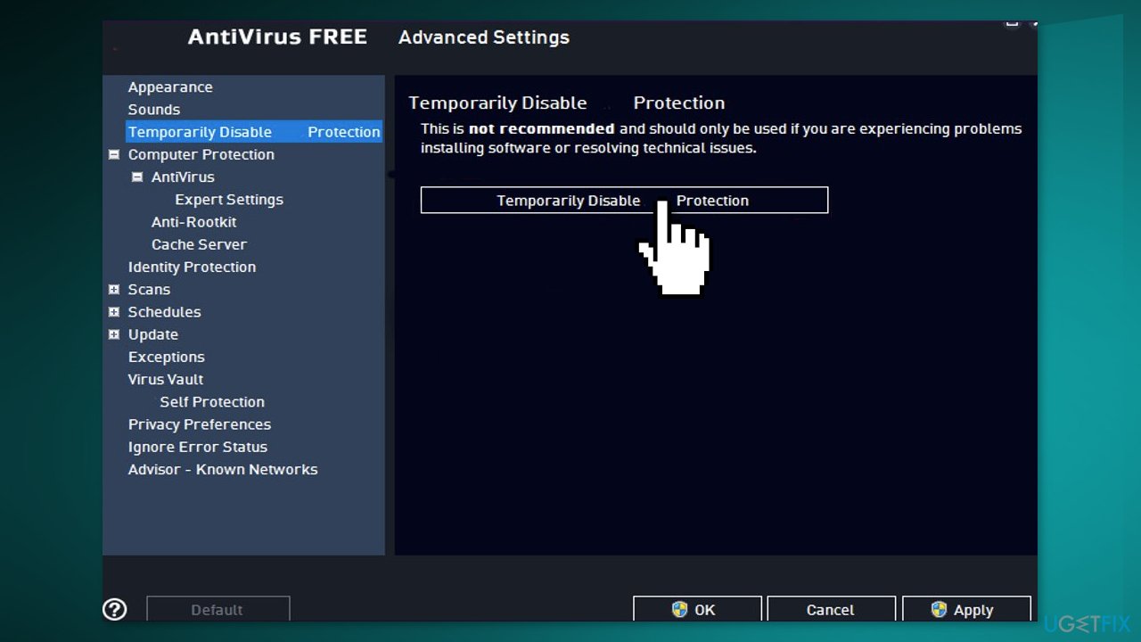 Disable Third-Party Antivirus Software