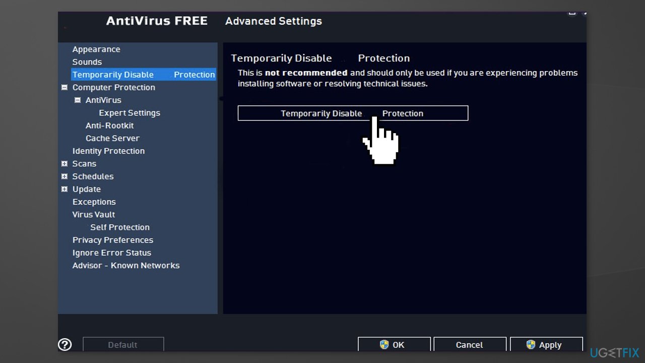 Disable Third-Party Antivirus Software and VPN