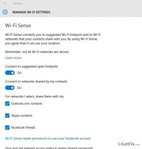 Disable wi fi sense on windows