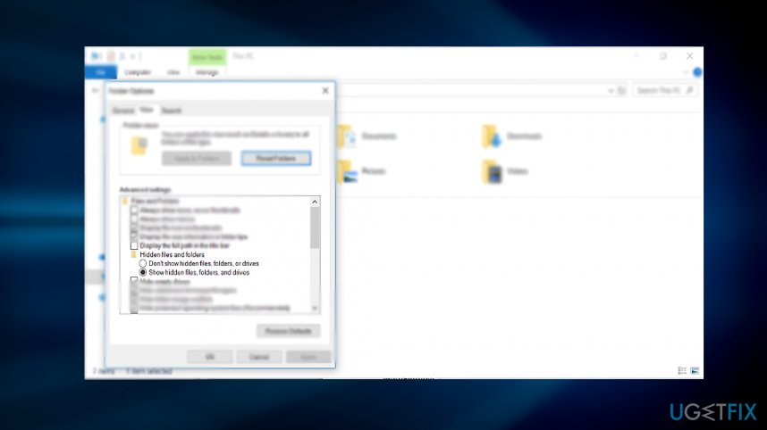 Make sure Show hidden files, folders, and drives function is active