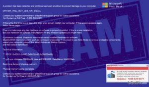 Driver irql not les or equal tech support virus