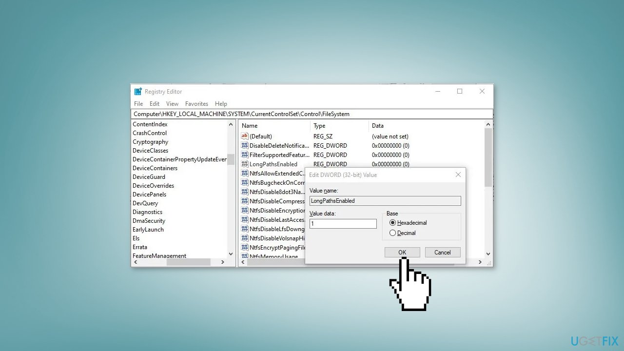 Enable Long Path Support in Registry Editor