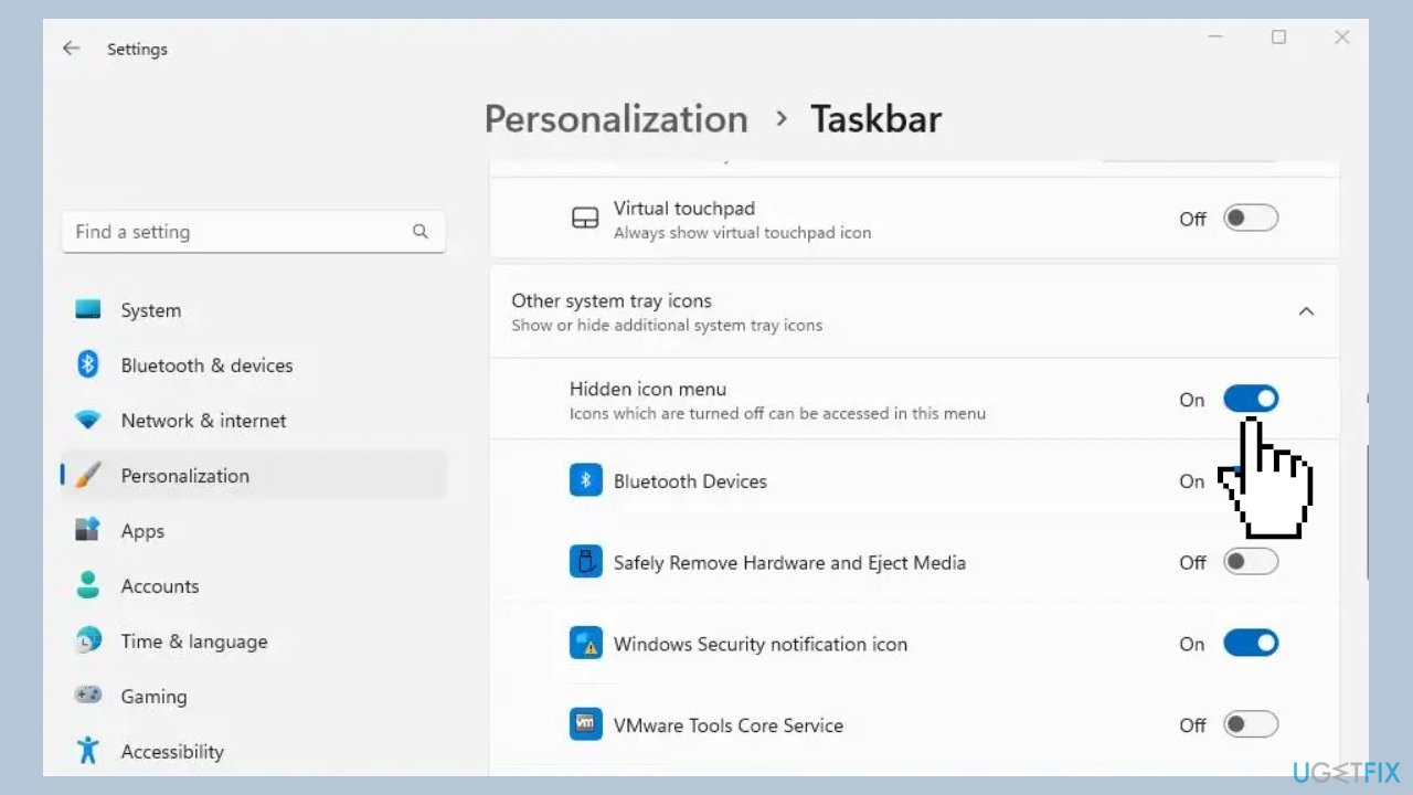 Enable or Disable Taskbar Overflow Menu in Settings