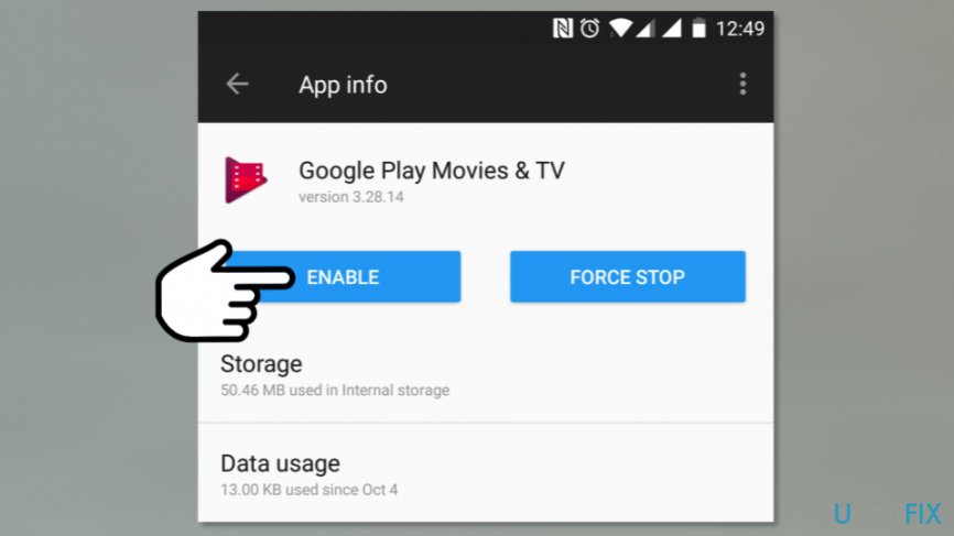 Enable disabled pre-installed app on Android