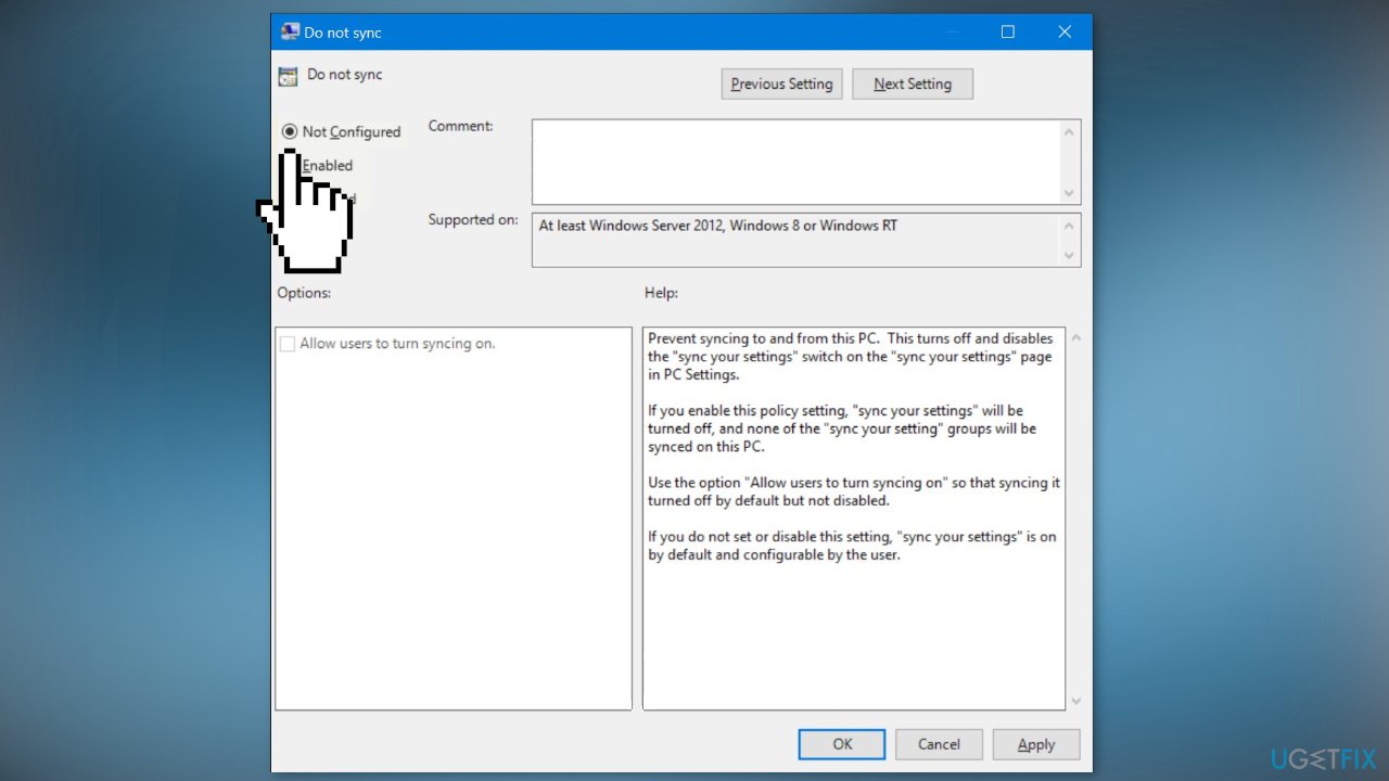Enable Sync using the Local Group Policy Editor