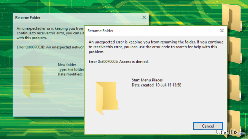 "Error 0x80007005. Access is denied" error printscreen