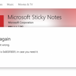 Error 0x803f8001 sticky notes