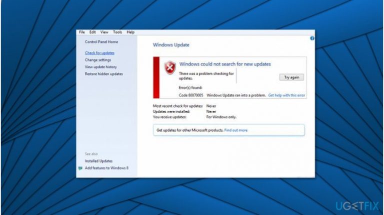 How to fix Windows update error code 8007005?