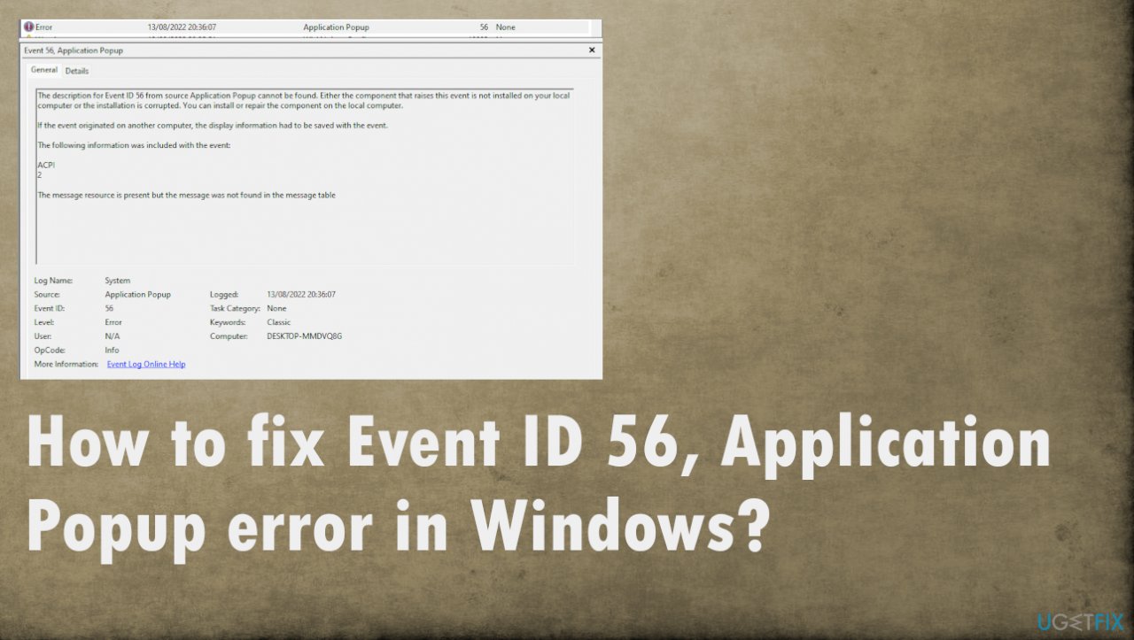 Event ID 56, Application Popup error