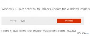 Example of windows 10 cummulative update kb3194496 fix
