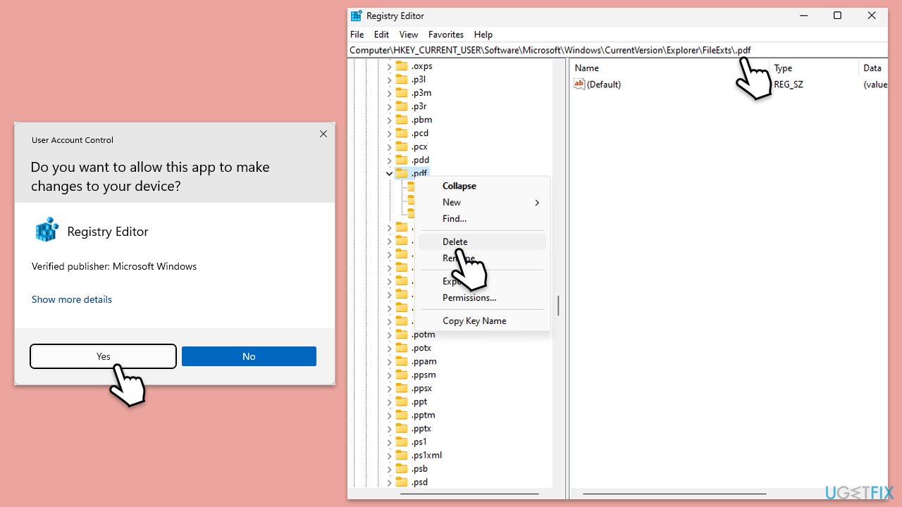 Fix cant change default app to open pdf files in windows delete pdf registry key
