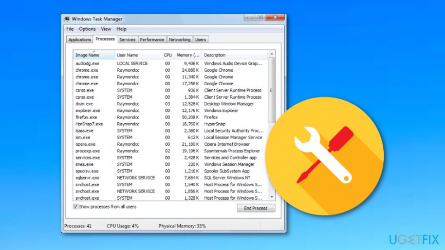 End tasks in Task Manager to uninstall WinThruster on Windows OS